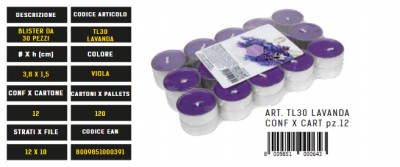 [8009851000391] TEALIGHT PROFUMATO DA 30 PZ LAVANDA