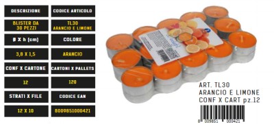 [8009851000421] TEALIGHT PROFUMATO DA 30 PZ ARANCIA&LIMONE