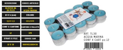 [8009851000438] TEALIGHT PROFUMATO DA 30 PZ ACQUA MARINA