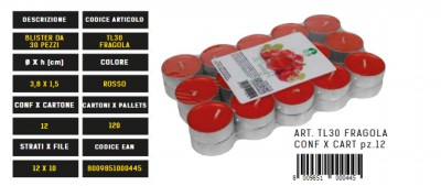 [8009851000445] TEALIGHT PROFUMATO DA 30 PZ FRAGOLA