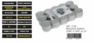 [8009851000452] TEALIGHT PROFUMATO DA 30 PZ MUSCHIO BIANCO