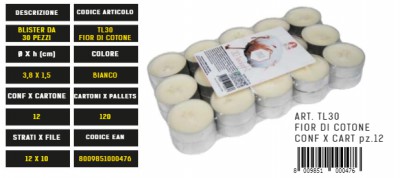 [8009851000476] TEALIGHT PROFUMATO DA 30 PZ FIORI DI COTONE