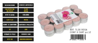 [8009851000483] TEALIGHT PROFUMATO DA 30 PZ ROSA