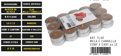 [8009851000490] TEALIGHT PROFUMATO DA 30PZ MELA&CANNELLA