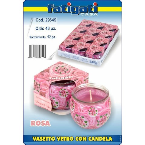 [8011690295456] VASETTO VETRO C/CANDELA ROSA