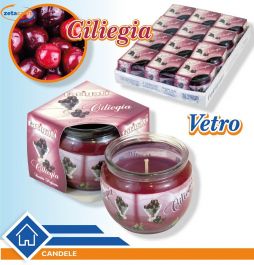 [8011690295555] VASETTO VETRO C/CANDELA CILIEGIA