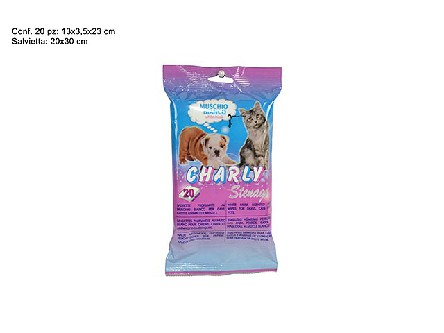 [8014002000229] SALVIETTINE DOG&CAT CHARLY 20PZ 20*30CM MUSCHIO BI