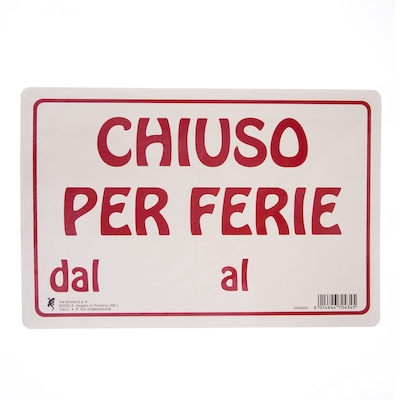 [8014846704345] CARTELLO PLAS. CM30X20 CHIUSO PER FERIE DAL
