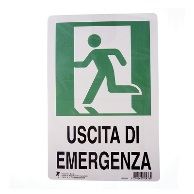 [8014846704369] CARTELLO PLAS. CM30X20 USCITA DI EMERGENZA A SINIS