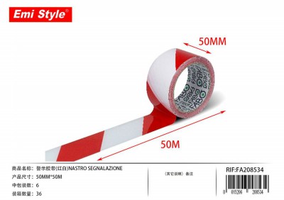 [8015206208534] NASTRO ADESIVO SEGNALETICO BIANCO/ROSSO 50MMX50M