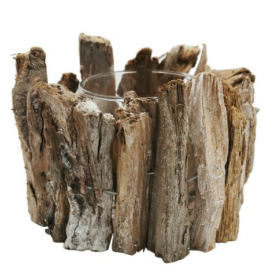 [8021785477131] P/CANDELA IN LEGNO+VETRO DIAM15XH11