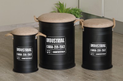 [8021785601987] SET 3 POUF CONTENITORI FERRO NERO