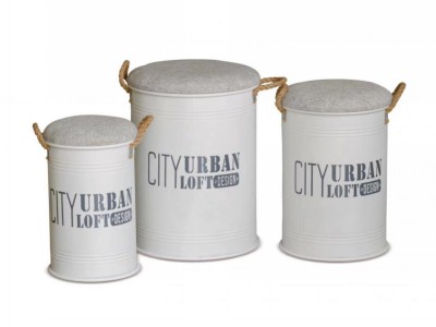 [8021785602021] SET 3 POUF CONTENITORI FERRO BIANCO
