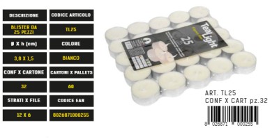 [8026871000255] TEALIGHT BIANCHE DA 25PZ