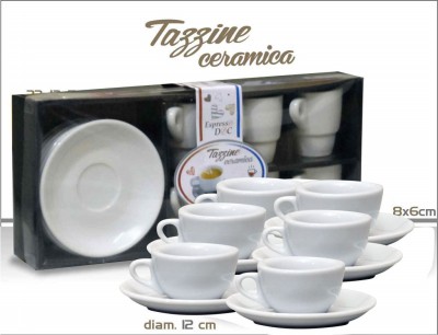 [8034025647102] SET 6 TAZZINE DA CAFFE PORCELLANA C/PIATTINO 90CC