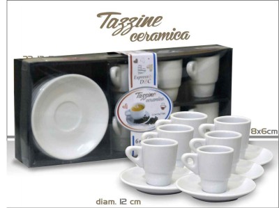 [8034025647164] SET 6 TAZZINE DA CAFFE PORCELLANA C/PIATTINO 90CC