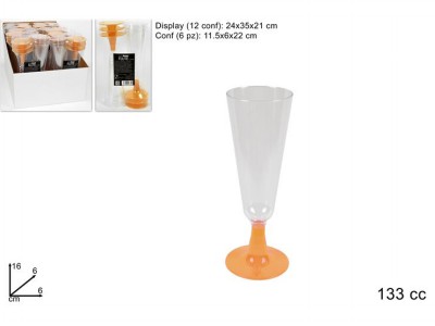 [8034048417300] FLUTE PLASTICA 6PZ TRASP. CON BASE ORO