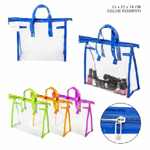 [8034139180694] BORSA P/TUTTO PVC TRASP.25X22X10CM ASS.
