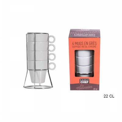 [3568350320829] 4 MUG IMPILABILI 22 CL BIANCHE CON SUPPORTO -GRES