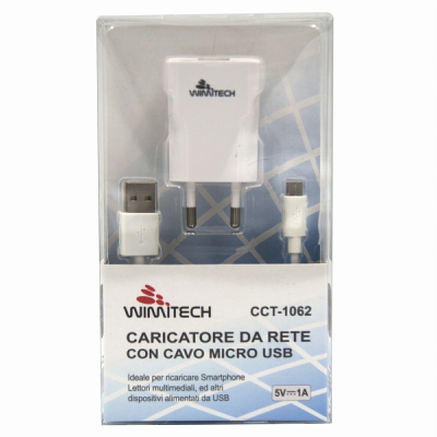 [8055960860425] CARICATORE DA RETE USB 5V/1A CON CAVO MICRO
