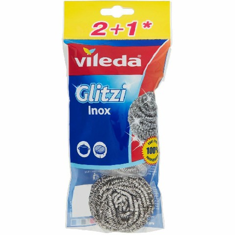 [4003790001970] VILEDA PAGLIETTA IN ACCIAIO GLITZI INOX 2+1PZ