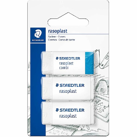 [4007817526262] STAEDTLER GOMMA RASOPLAST 40X19X13MM 2PZ+COMB 1PZ
