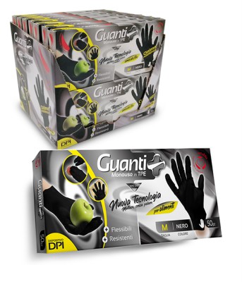 [8059174595760] GUANTI MONOUSO IN TPE 50PZ NERI TG M