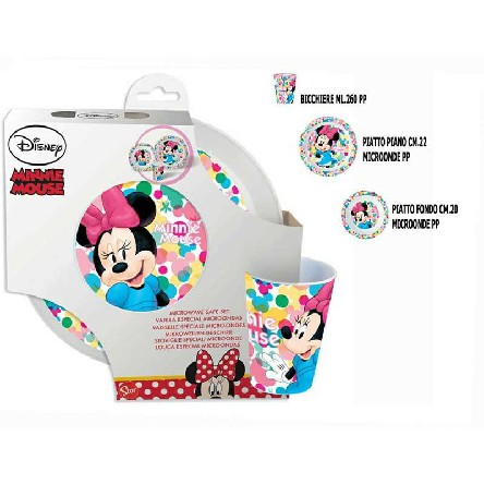 [8412497092277] MINNIE SET 3PZ. 2 PIATTI+BICCHIERE MICROONDE