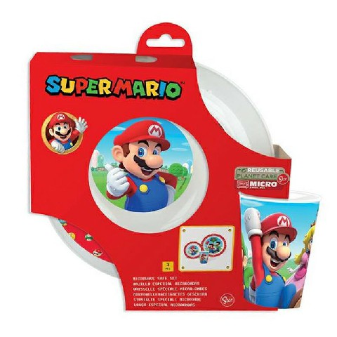 [8412497214501] SUPER MARIO SET 3 PZ.MICRO 2 PIATTI + BICCHIERE
