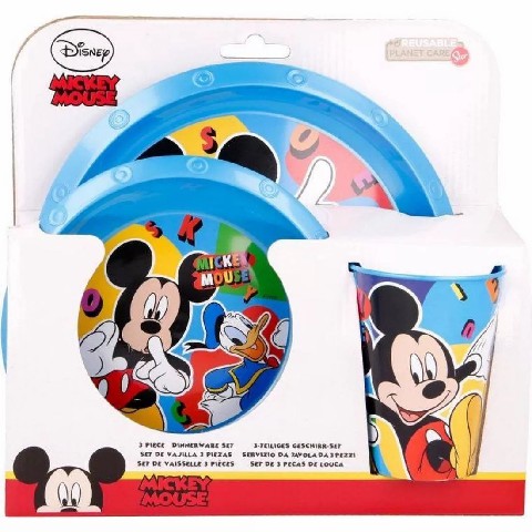 [8412497501151] MICKEY SET 3 PZ.PIATTI FONDO + PIANO + BICCHIERE