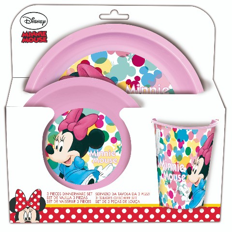 [8412497511150] MINNIE SET 3 PZ.PIATTI FONDO + PIANO + BICCHIERE