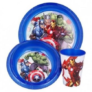 [8412497577156] AVENGERS SET 3 PZ.PIATTI FONDO + PIANO + BICCHIERE