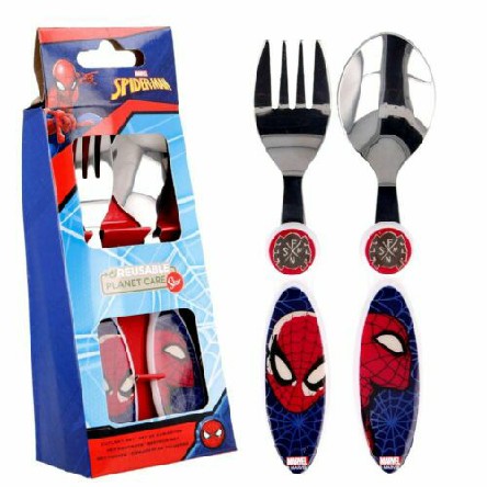 [8412497613182] SPIDERMAN SET 2 POSATE ACCIAIO
