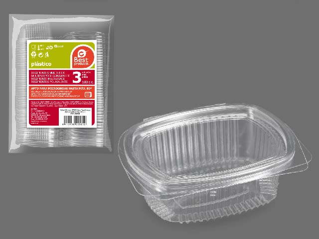 [8413930025852] CONTENITORE IN PLASTICA OVALE ALIM. 500CC - 3PZ
