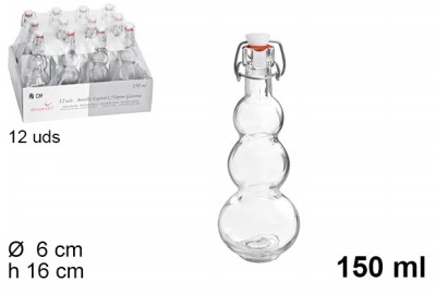 [8424906545632] BOTTIGLIA VETRO C/COPERCHIO 150 ML 6X6X16CM