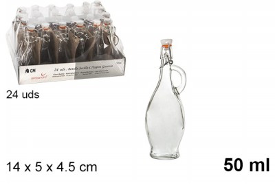 [8424906545694] BOTTIGLIA VETRO C/COPERCHIO 50ML 14X5X4.5CM