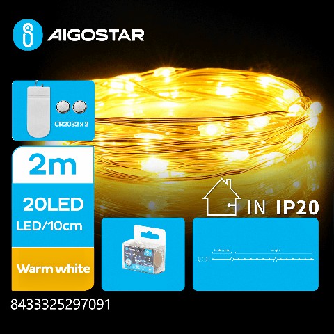 [8433325297091] CATENA LUMINOSA CON BATTERIA A BOTTONE CON FILO IN
