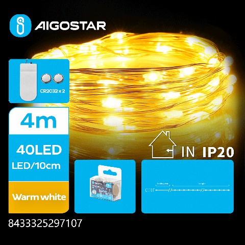 [8433325297107] CATENA LUMINOSA CON BATTERIA A BOTTONE CON FILO IN