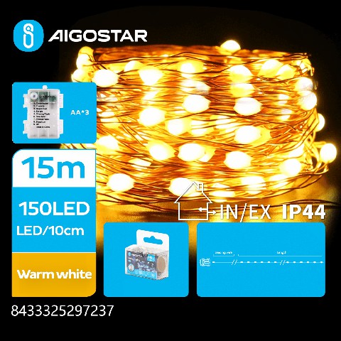 [8433325297237] CATENA LUMINOSA A BATTERIA 3AA CON FILO IN RAME, L