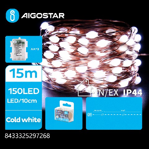 [8433325297268] CATENA LUMINOSA A BATTERIA 3AA CON FILO IN RAME, L