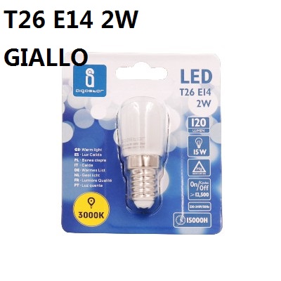 [8433340002786] LAMP LED TUBOLARE T26 E14 2W=15W 3000K CALDO