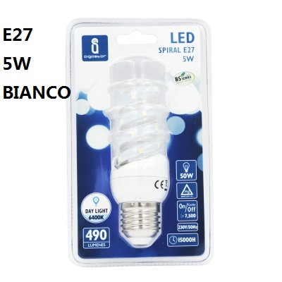 [8433340004889] LAMP LED SPIRAL B5 E27 5W=50W 6400K FREDDO
