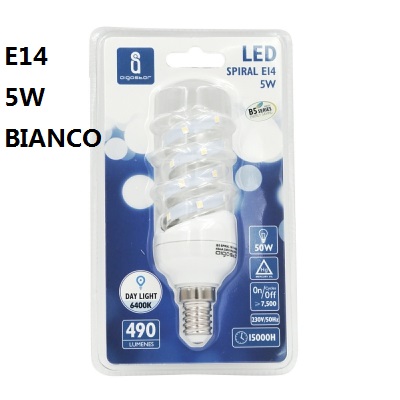 [8433340004896] LAMP LED SPIRAL B5 E14 5W=50W 6400K FREDDO