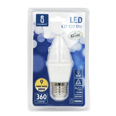 [8433340005510] LAMP LED OLIVA A5 C37 E27 5W=35W 3000K CALDO