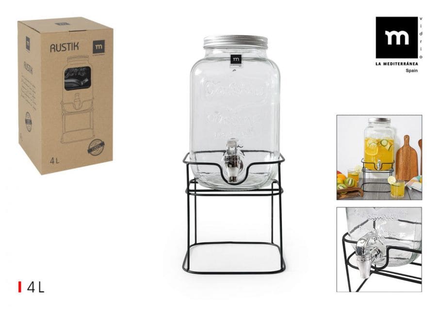 [8433774780991] VASO DISPENSER CON RUBINETTO 4L CON SUPPORTO IN ME