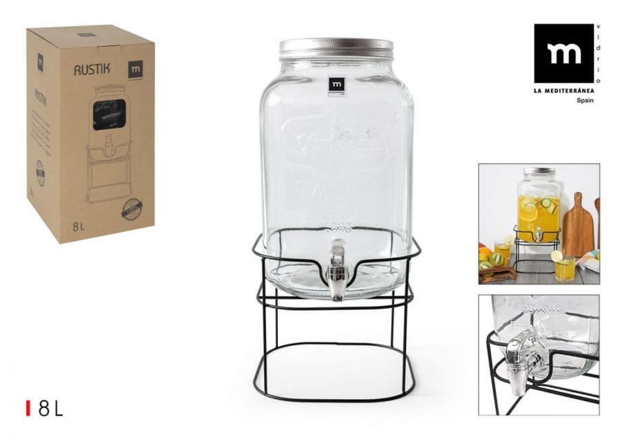 [8433774781004] VASO DISPENSER CON RUBINETTO 8L CON SUPPORTO IN ME