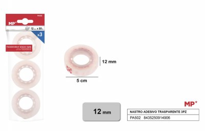 [8435250914906] NASTRO ADESIVO 12MMX30M 3PZ TRASPARENTE