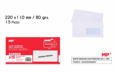[8435250928057] BUSTA 220X110MM CON FINESTRA 80G 15PZ
