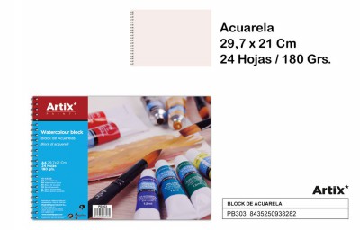 [8435250938285] ARTIX BLOCCO DISEGNO ACQUERELLI SPIRALATO A4 24F