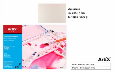 [8435250947805] ARTIX BLOCCO DISEGNO ACQUERELLI A3 5F